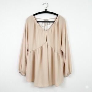 Womens Peplum Tunic Top 1XL Baloon Long Sleeves V-Neck Tie Detail Flowy Fairy